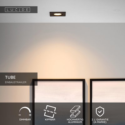 Lucide TUBE - Einbaustrahler - 1xGU10 - Schwarz